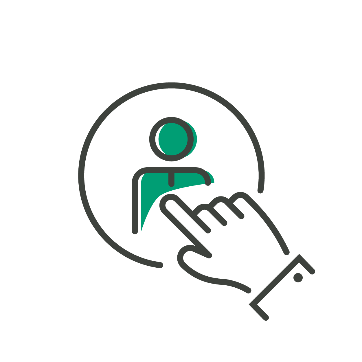 hand pointing at an green customer icon